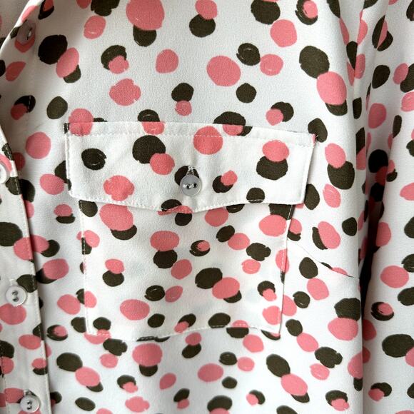 Denim & Co. Sz S Button Front Silky Pink Dot Button Front Blouse Career Office - Picture 3 of 6